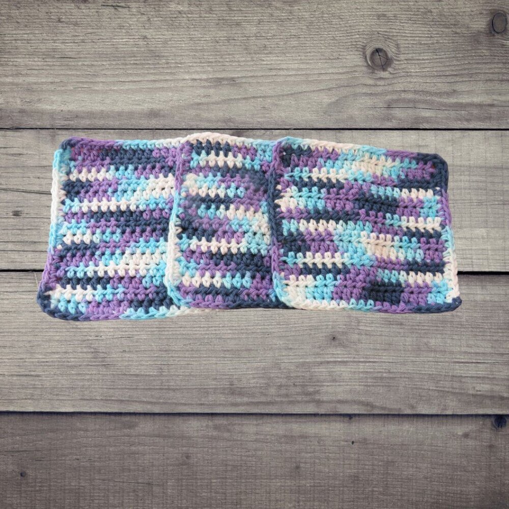 Handmade Crochet Dishcloth, Set of 3, Cotton Yarn Moondance